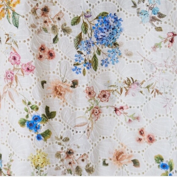 ZARA Floral Printed Culottes Embroidered Cut Out Cropped Pants Trousers Cream - Picture 9 of 9